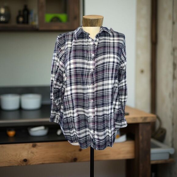 Women’s Ellos Flannel Button Up Shirt Size Large B3 - Picture 1 of 4